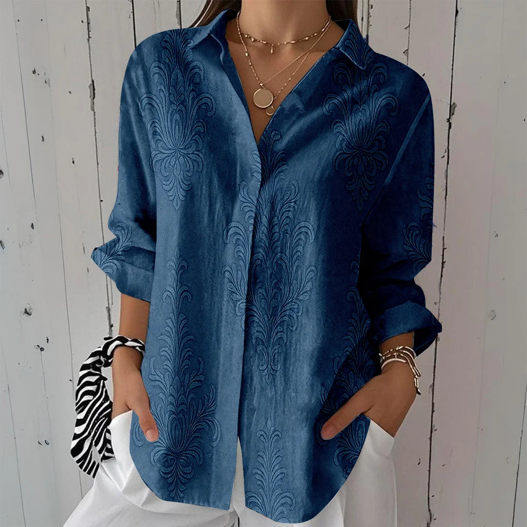Style & Comfort for Mature Women Women Floral,Blue DZCL0290 3/4 Sleeve Shirt Collar Printed Button Tops