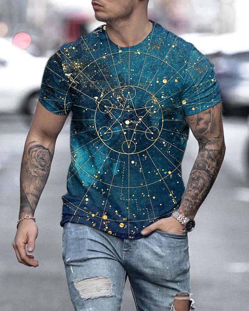 Men's Starry Sky Printed Long Sleeve T-shirt