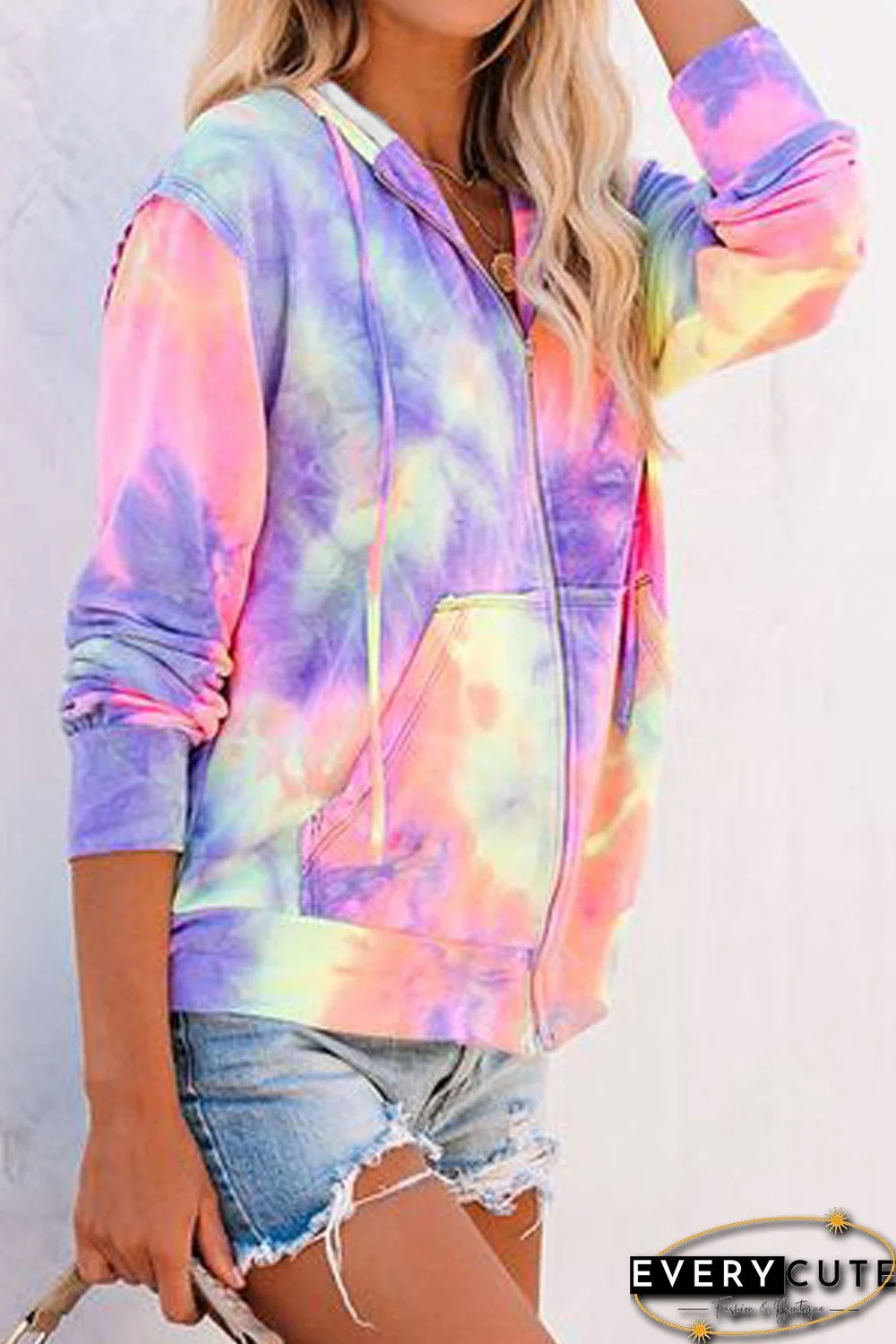 Multicolor Tie-dye Pocket Zip Up Hoodie