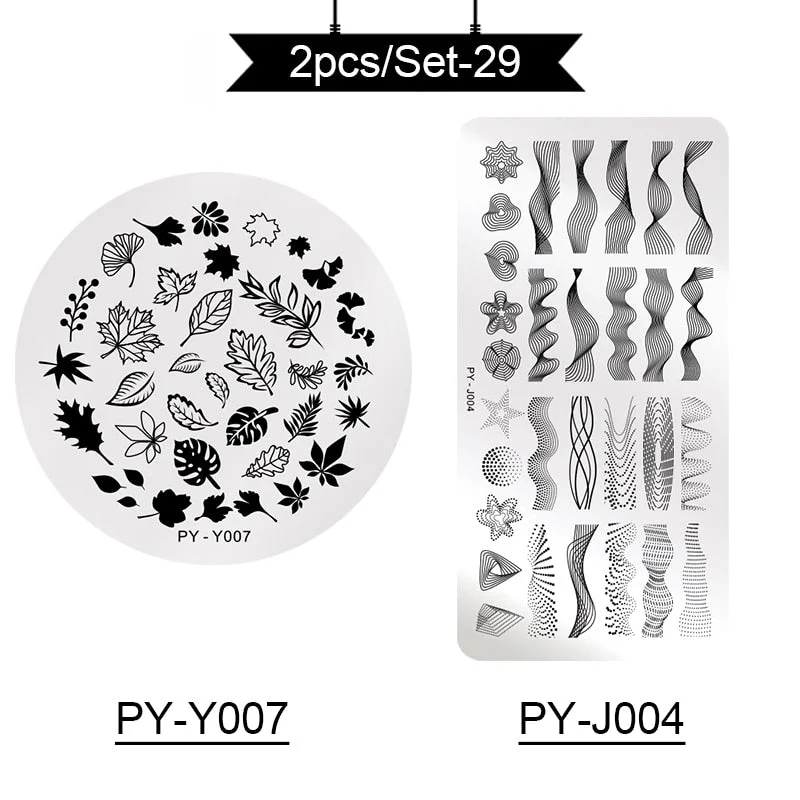 PICT YOU Stamping Plates Kits Striped Line Flowers Stamp Plate Tropical Geometry Lace Halloween Pumpkin Nail  Image Plate-Nail Inspo