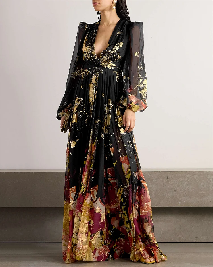 Women's V-neck chiffon print Dress