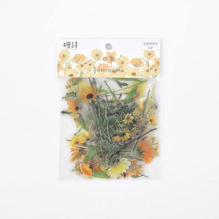 JOURNALSAY 40pcs/set PET Lovely Floral Flower Diary Label  Sticker