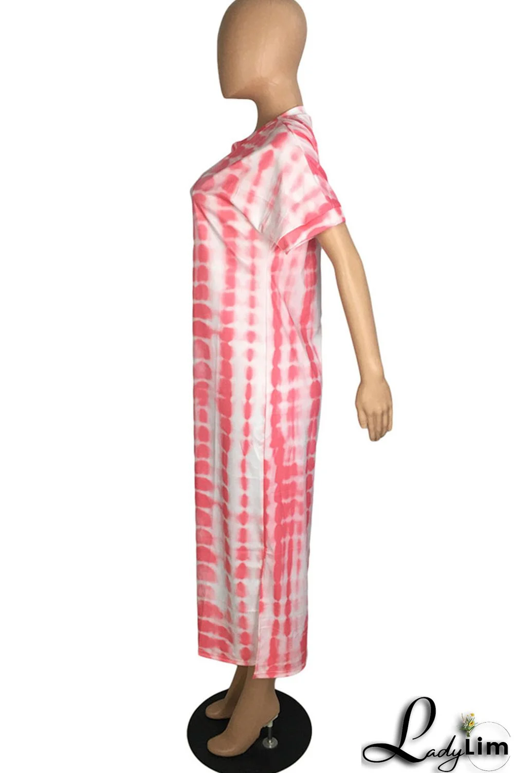 Blue Fashion Casual Print Slit O Neck Short Sleeve Dress Dresses