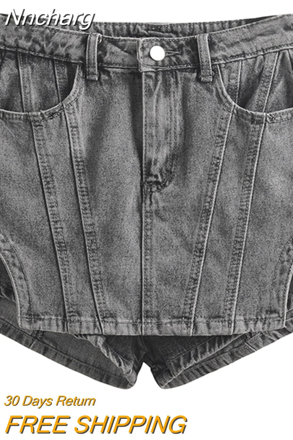 Nncharge Minimalist Denim Shorts For Women High Waist Patchwork Button Summer Irregular Shorts Skirts Female Fashion 2023