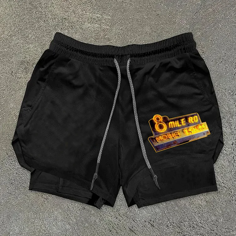 Casual Eminem 8 mile Print Double Layer Quick Dry Drawstring Shorts