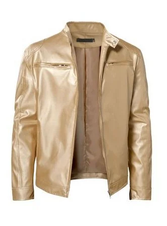 Uveng Uveng Business Gentleman Warm Zipper Open Shirt Pocket Decoration PU Leather Jacket Collar Collar Zipper Leather Jacket