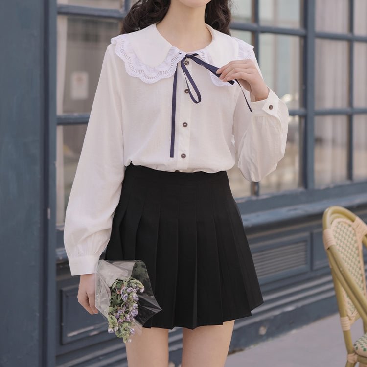 Dark Academia White/Beige/Pale Pink Doll Collar Cute Blouse SP17116