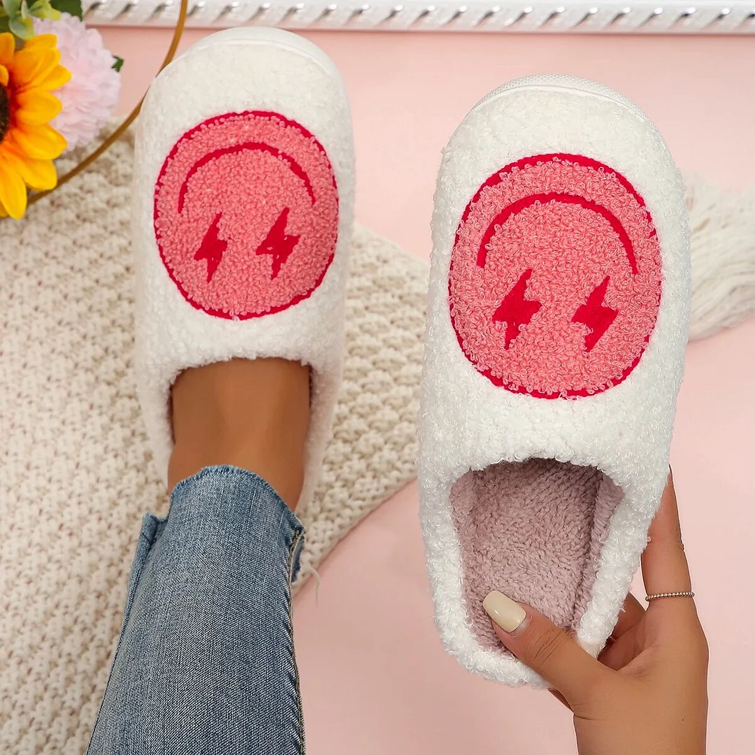 Zhungei Women's Winter Warm Home Fuzzy Slippers Cute Facial Pattern Plush House Shoes Women Indoor Bedroom Flat Non Slip Cotton Slippers