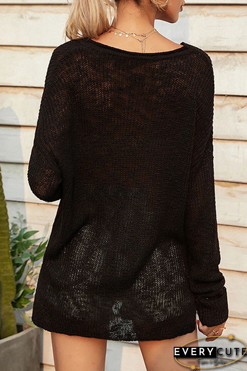 Casual Solid Split Joint Slit V Neck Tops Sweater(4 Colors)