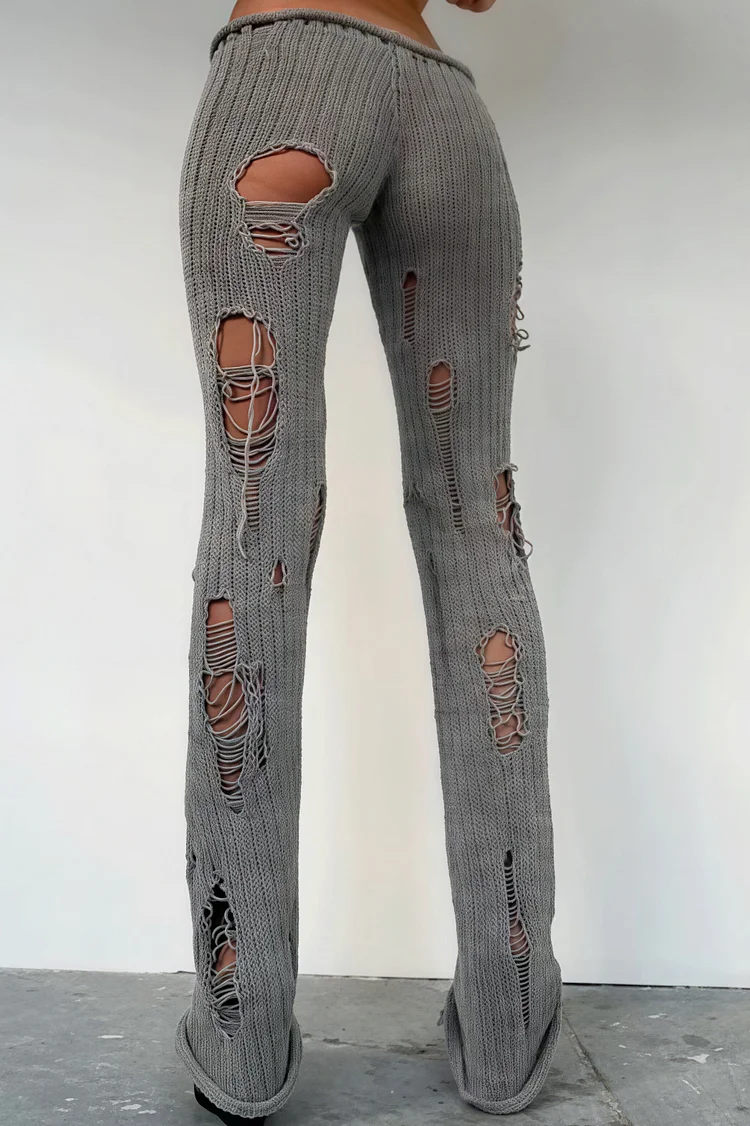 Solid Cutout Distressed Slim Edgy Pants