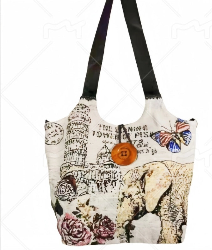 Women’s Large Canvas Elephant Ethnic Style Square Zipper Shoulder Bag