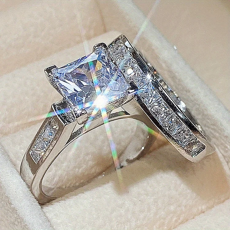 2 pieces luxury couple rings silver plated with elegant square zircons VangoghDress