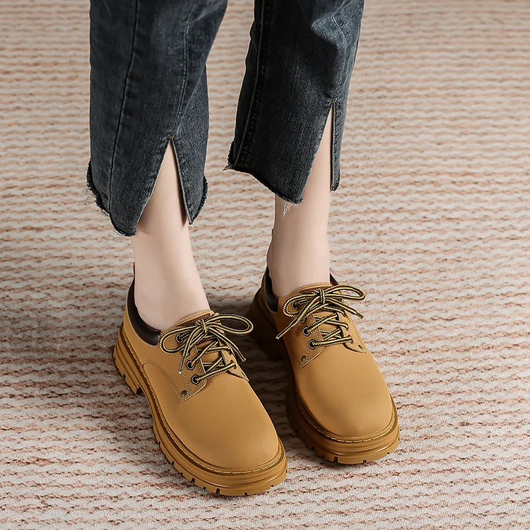 Women Lace Up Loafers Round Toe Oxford Walking Shoes shopify Stunahome.com