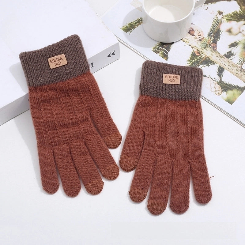 Alpaca Wool Knitted Touch Screen Gloves Women’s Full-finger Warm Padded Velvet Lovers Gloves Korean Winter Riding Gloves