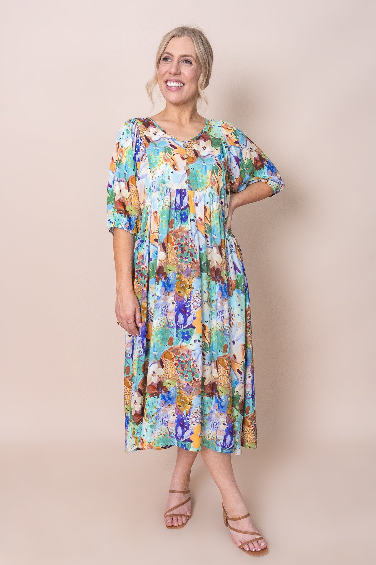 Zandra Midi Dress in Green Multi