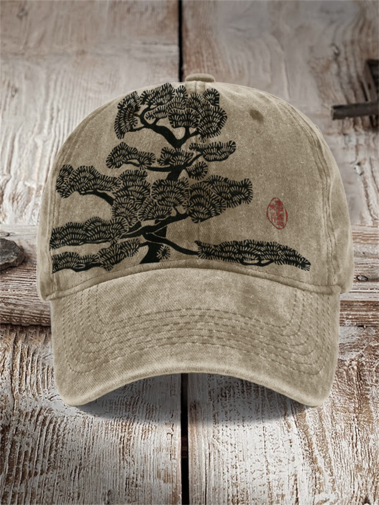 menweary Pine Tree Japanese Lino Art Cap