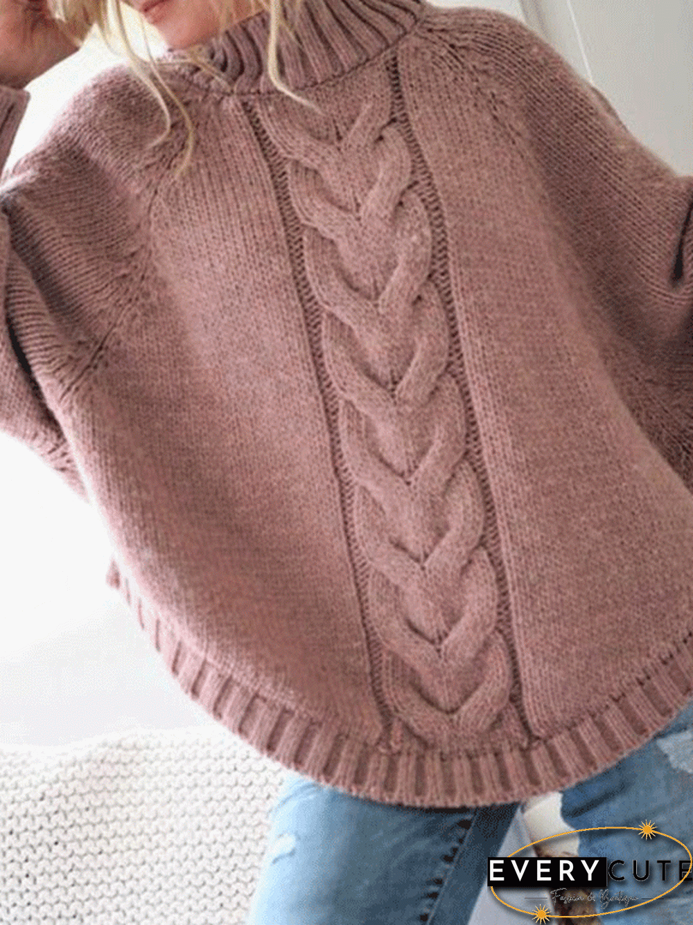 Women'S Sweaters Loose High Neck Long Sleeve Sweater