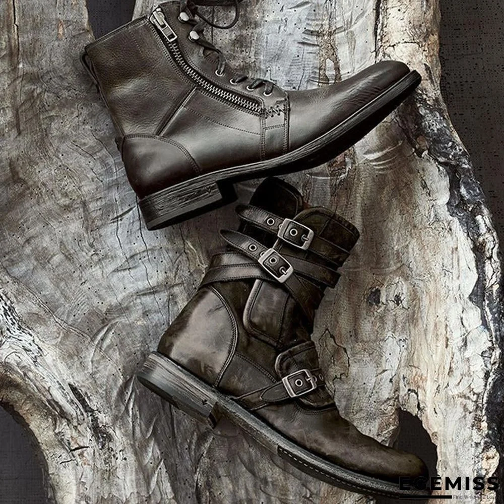 Men's Retro Multiple Buckle Retro Ankle Boots | EGEMISS