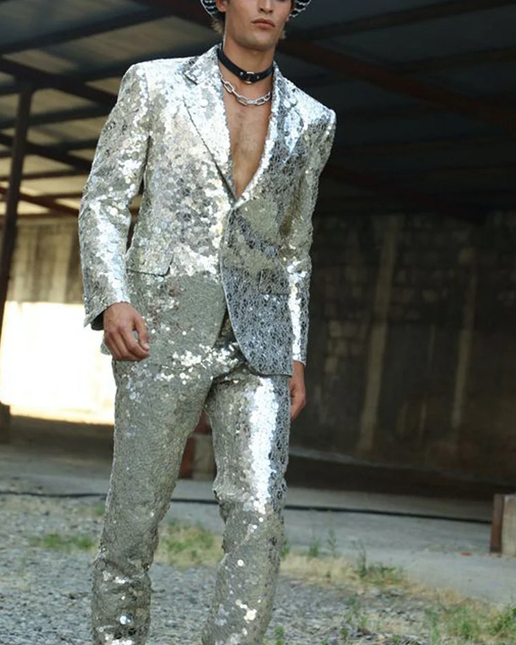 Men's Sequined Blazer And Pants Two-Piece Set