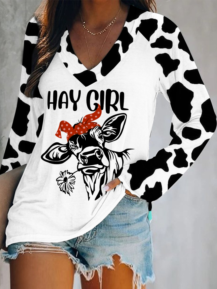 Western Hey Girl Cow Lover Long Sleeve T Shirt wearshes
