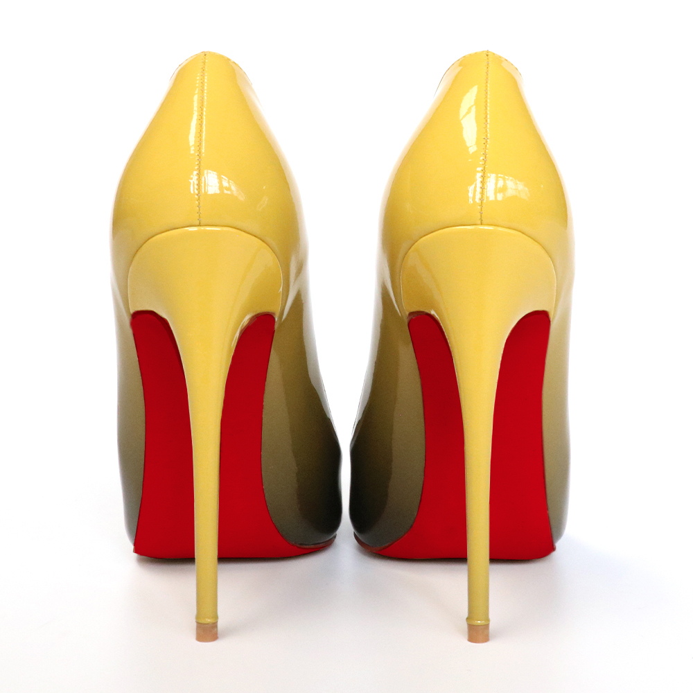 120mm Women's Party Wedding Heels Pumps Yellow Black Gradient Color Patent-vocosishoes