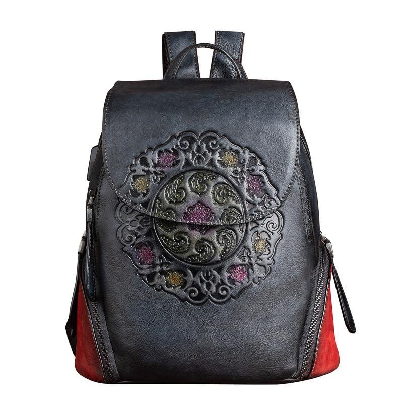 MOTAORA Fashion Backpack Retro Genuine Leather Backpacks For Women New Handmade Embossed Vintage Bag China Style Backpack Ladies