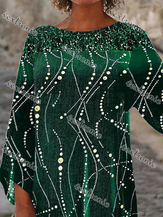 Women 3/4 Sleeve Scoop Neck Printed Stitching Women Tops