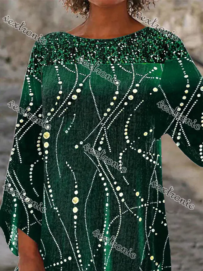 Women 3/4 Sleeve Scoop Neck Printed Stitching Women Tops