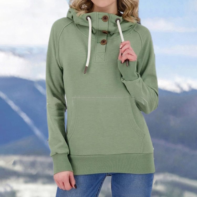 Simple Solid Button Hoodie