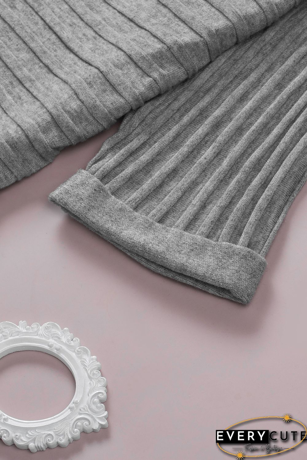 Grey Ribbed Open Front Knit Cardigan