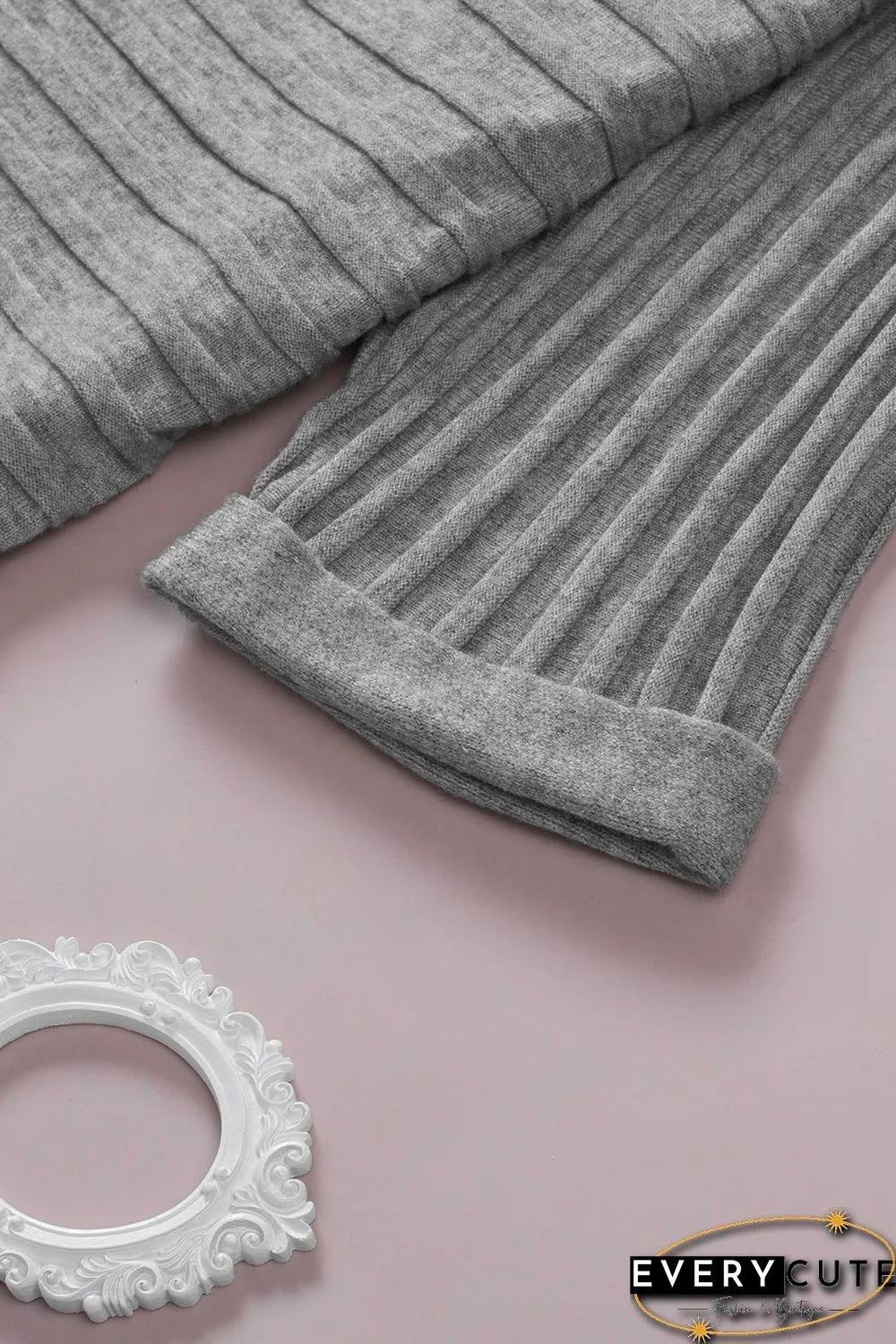 Grey Ribbed Open Front Knit Cardigan