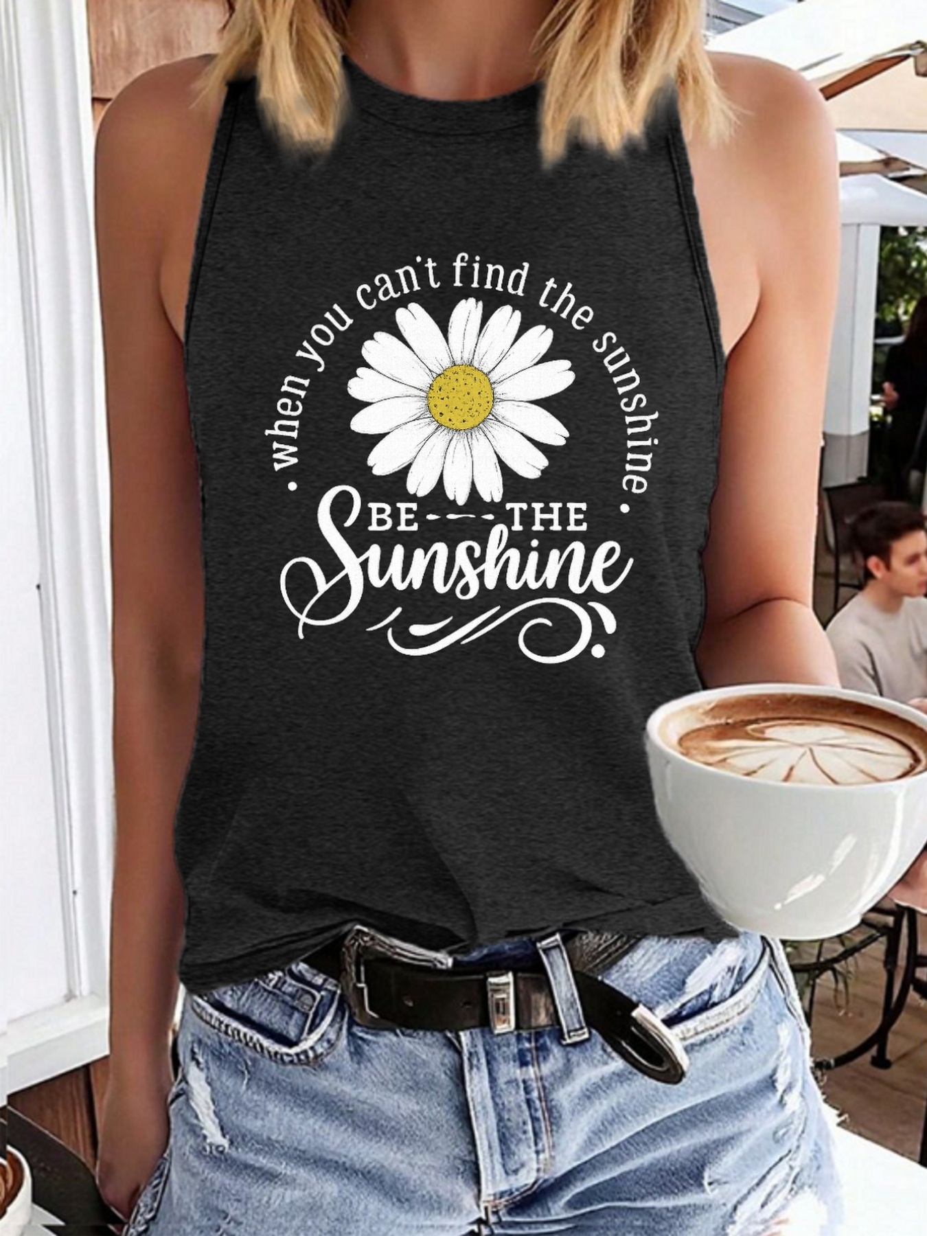 Sunflower, Positive Energy, Women's Casual Loose Breathable Black Vest Top For Spring And Summer, Tank Tops For Women | IFYHOME