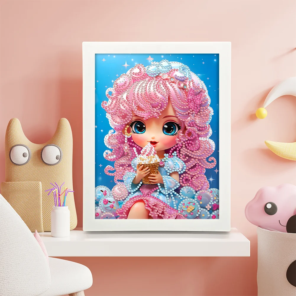 Diamond Painting - Partial Crystal Rhinestone Drill - Cartoon Girl(Canvas|15*20cm)【with Plastic Frame】