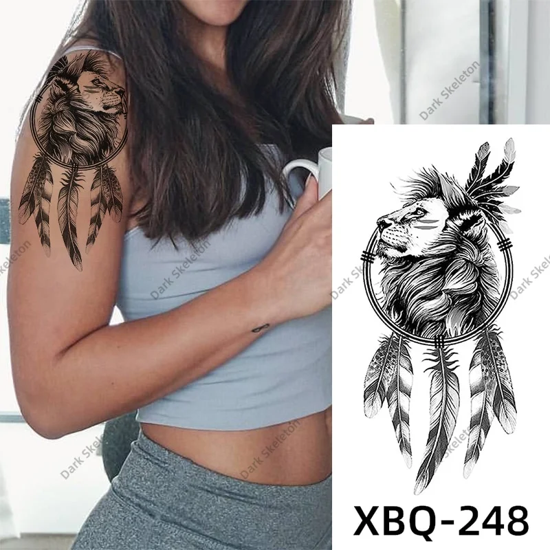 Sdrawing Black Forest Tattoo Sticker For Men Women Children Tiger Wolf Death Temporary Tattoo Fake Henna Skeleton King Animal Tatoo