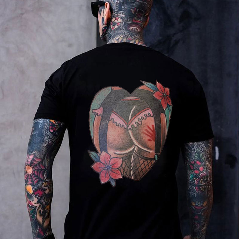 Sexy Butts And Rose Black Print T-shirt