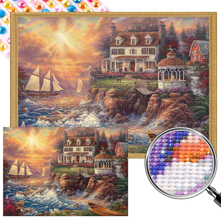 Partial AB Drill - Full Round Diamond Painting - Seaside Town 70*50CM