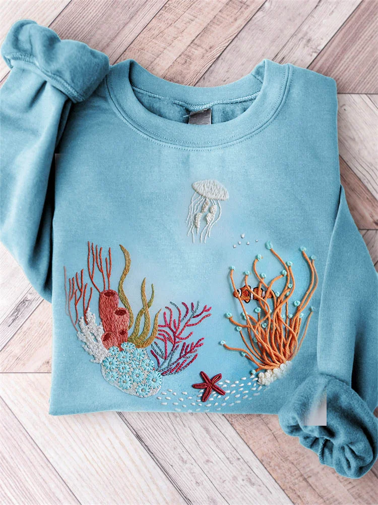 Seabed Embroidery Art Comfy Sweatshirt