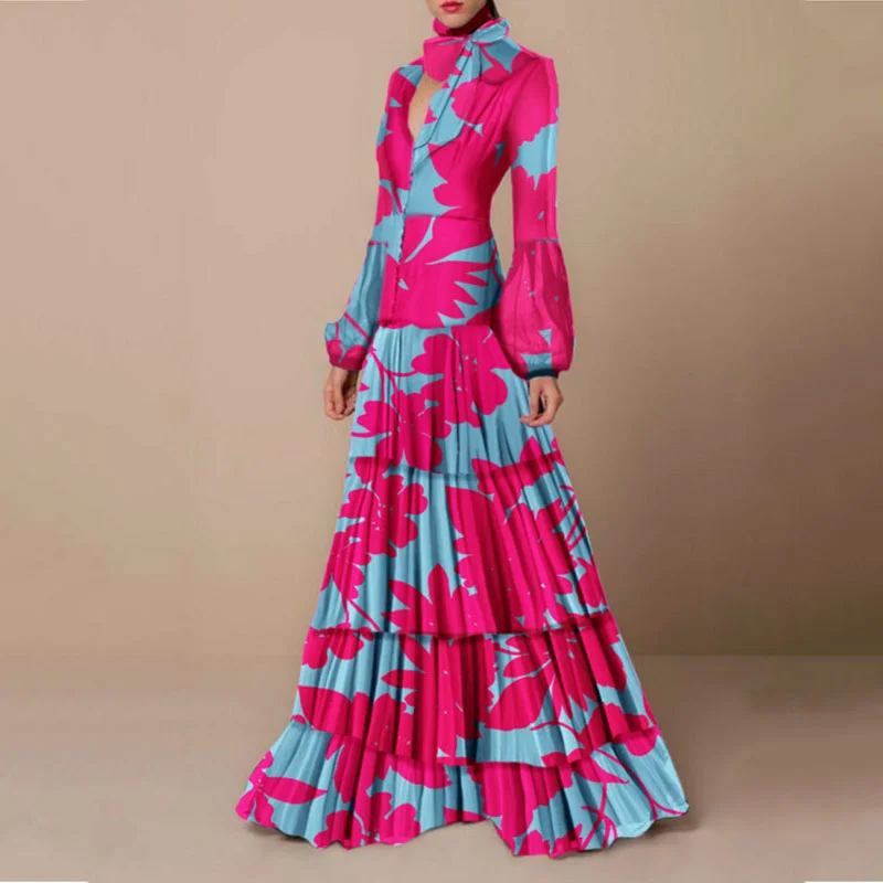 Fashion Print Puff Sleeve Maxi Dress