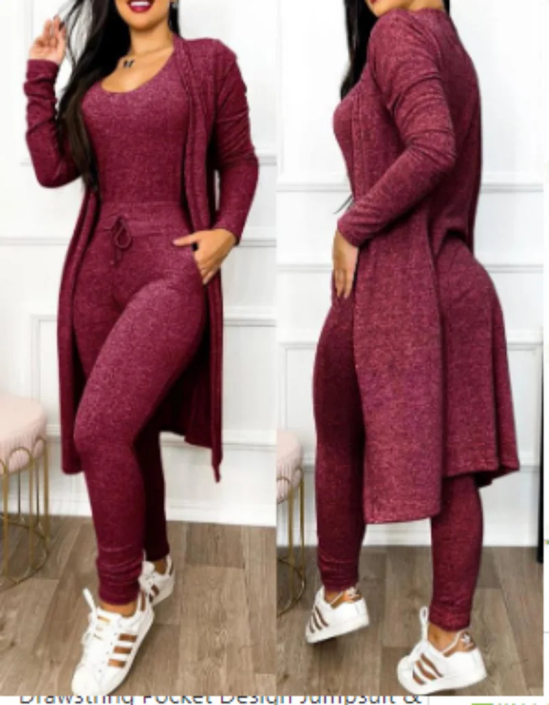 Ueong Autumn And Winter Fashion Long Jumpsuit Long Cardigan Leisure Suit Long-Sleeved Spot