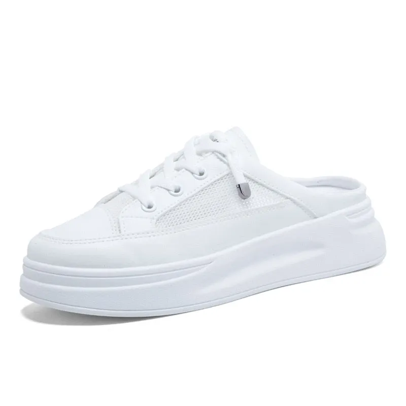 Baotou half slippers women's outer wear fashion 2021 new summer women's shoes mesh breathable white shoes Korean shoes women