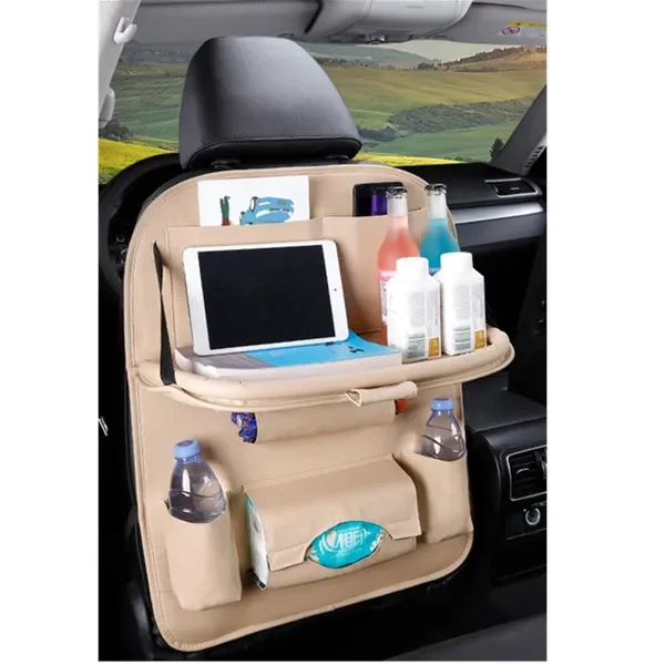 Car Organizer Storage with Foldable Table Tray Tablet Holder Tissue Box Auto Back Seat Bag Protector Accessories