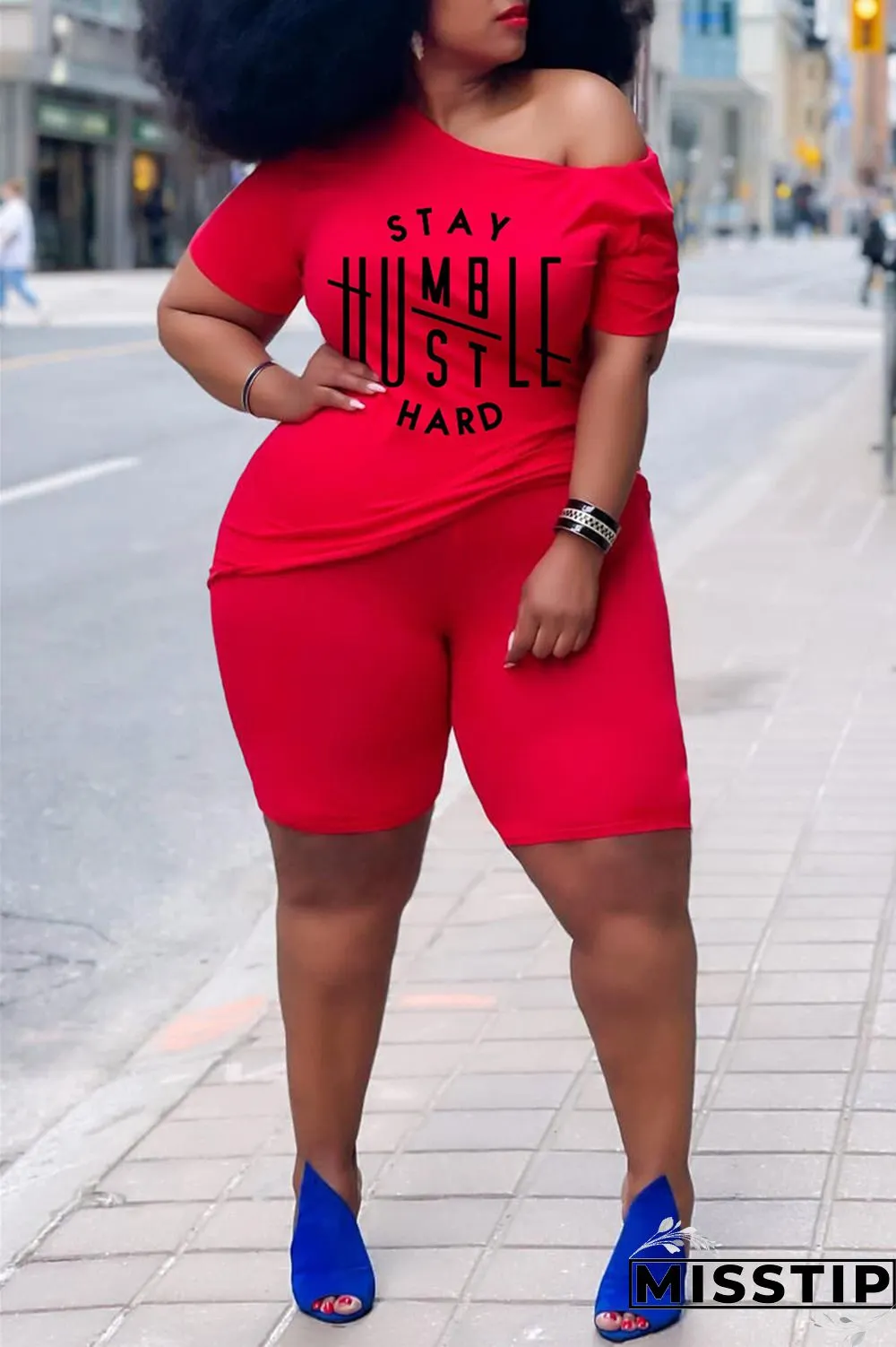 Grey Fashion Casual Letter Print Basic O Neck Plus Size Two Pieces