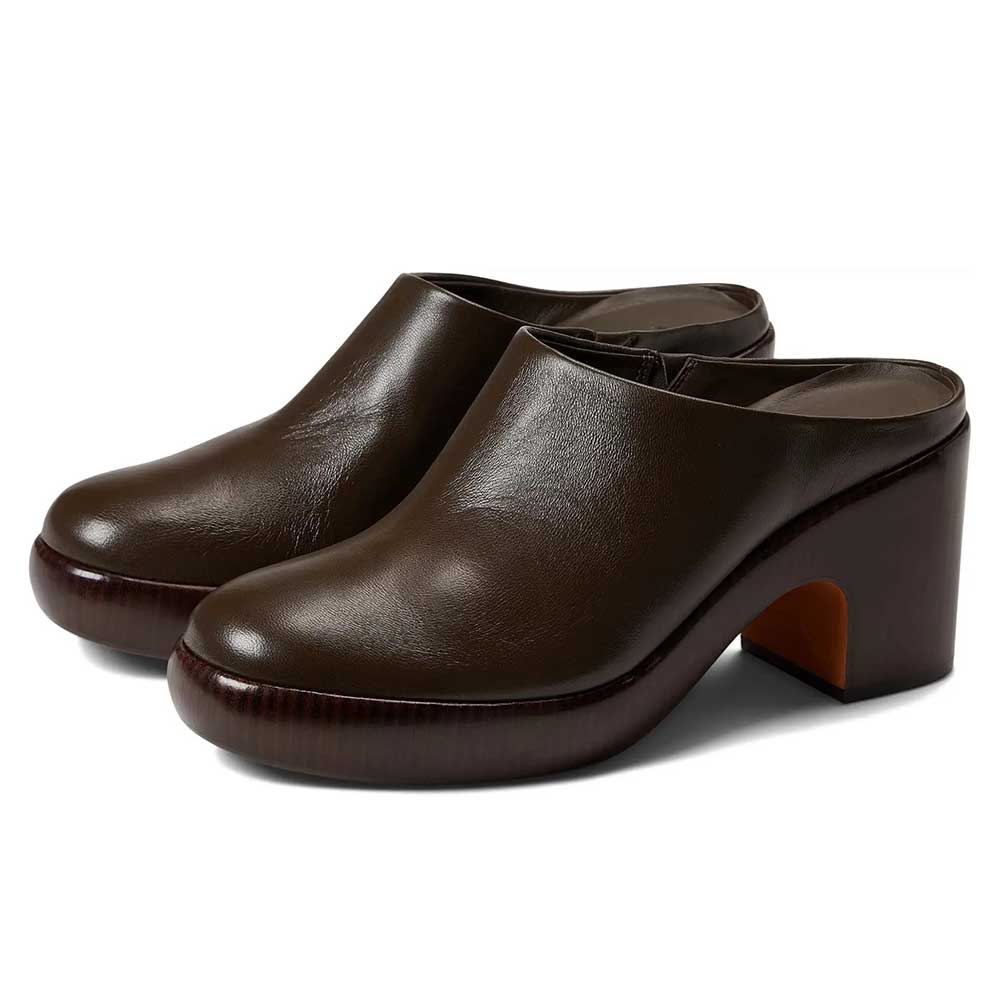 Brown Slip-On Round Toe Block Heel Mules Shoes with Platform Nicepairs