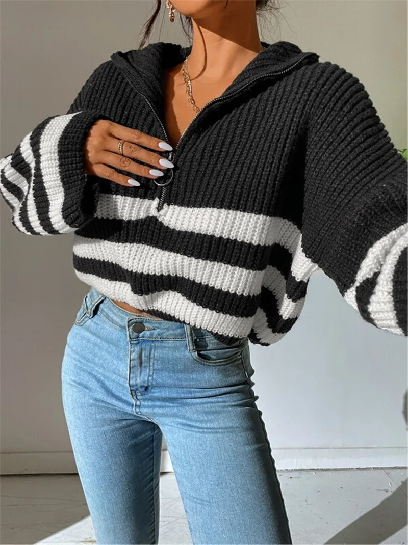 Athvotar Athvotar 2025 New Striped Collar Knitting Knitting Sweater Outside The Female