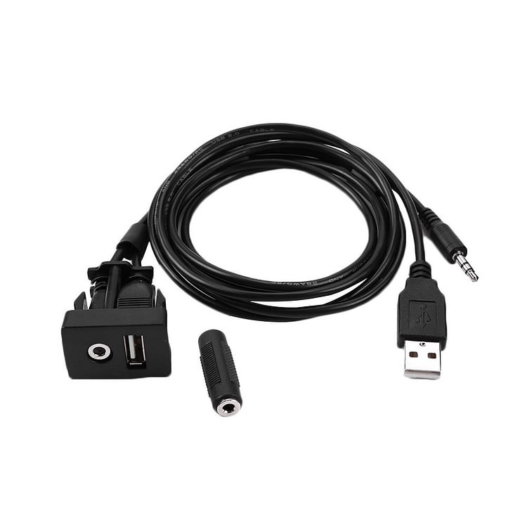 Dash USB Port Panel 3.5mm AUX USB Extension Cable for