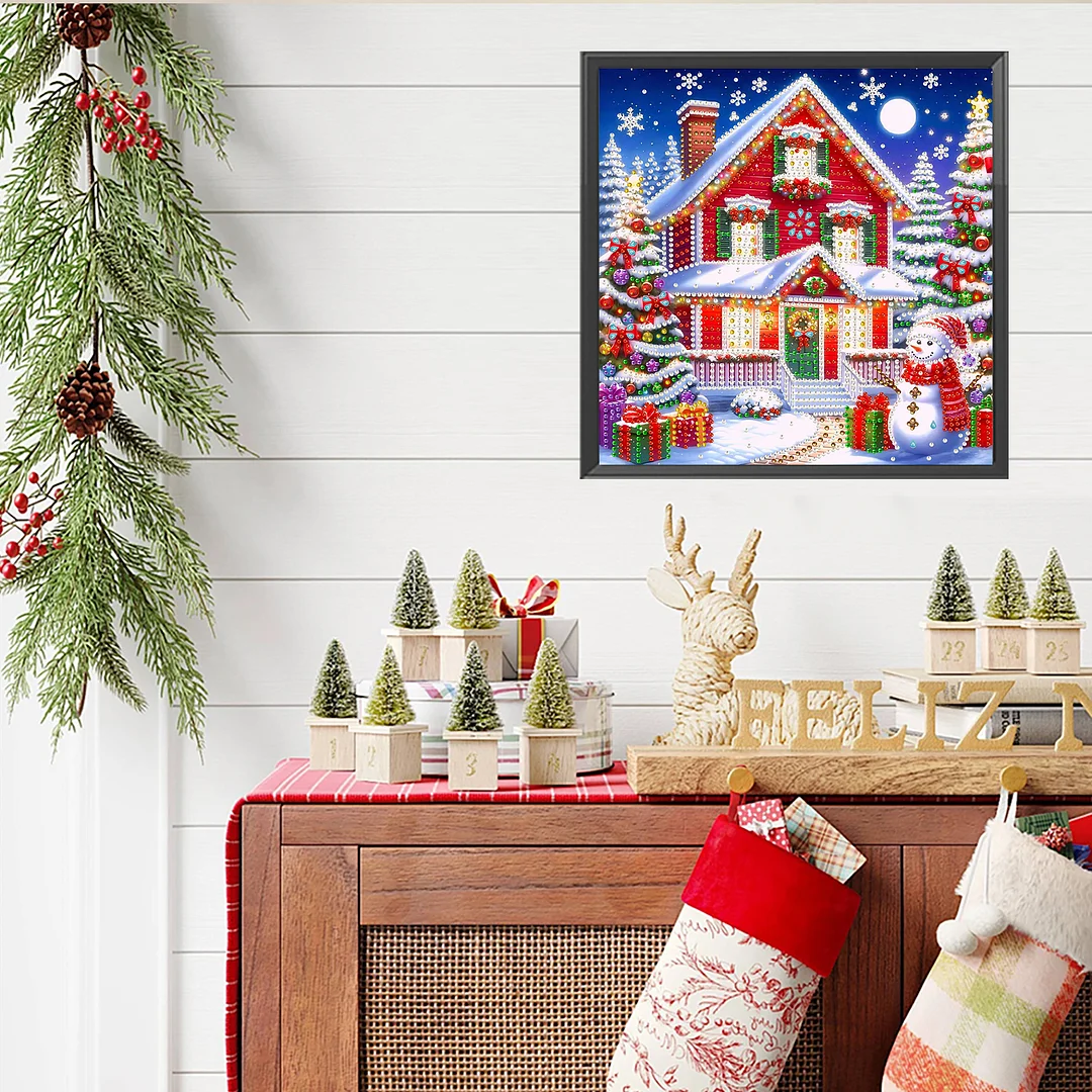 Christmas House - Diamond Painting - Partial Special Shaped Drill(Canvas|30*30cm)