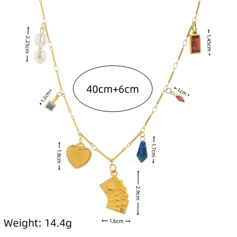 1 Piece 16*29mm 304 Stainless Steel Zircon 18K Gold Plated Poker Heart Shape Pendant Jewelry Accessories