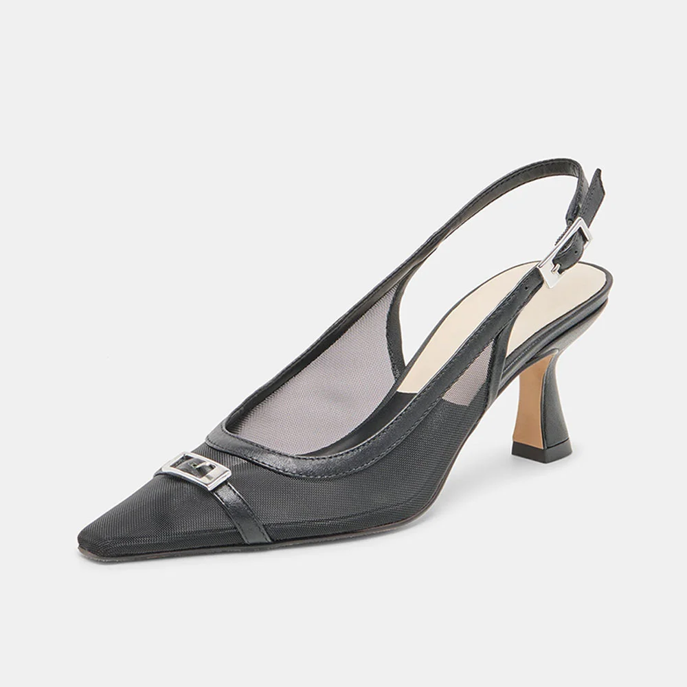 Elegant Pointed Toe Slip On Slingback Pumps Women's Black Heels