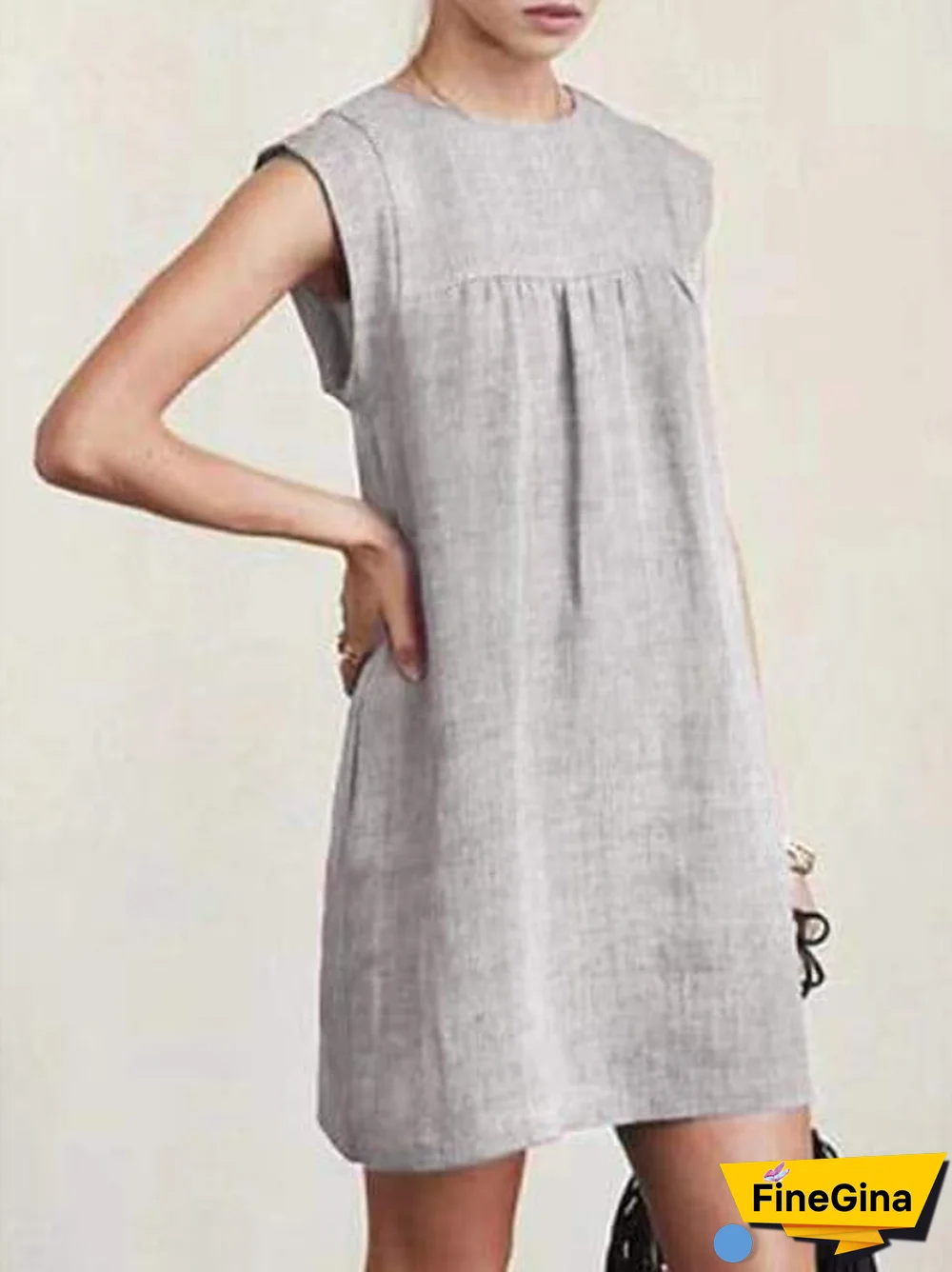 Women's Cotton Linen Sleeveless DressSolid Color Dress Knee Length Summer Daily Wear Linen
