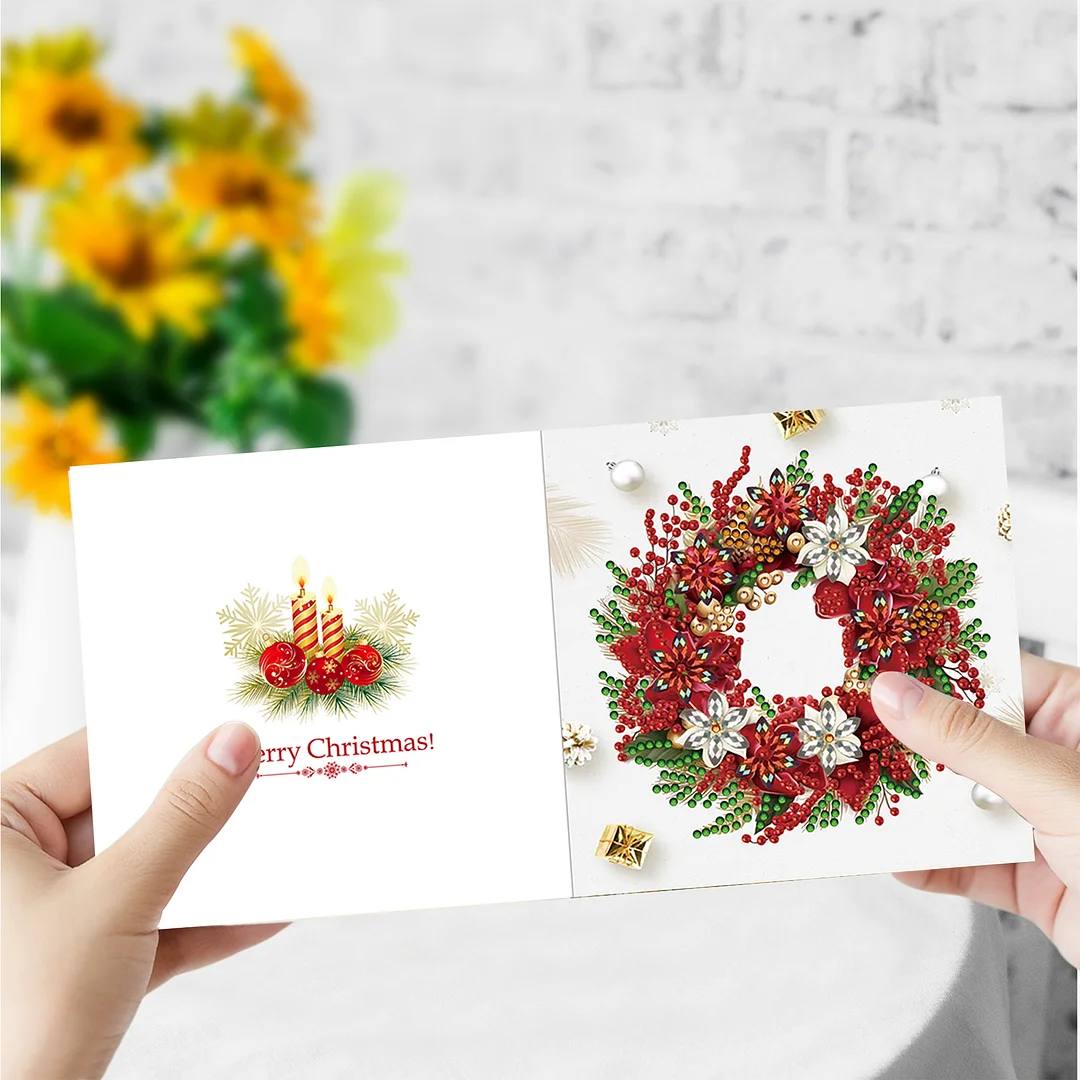 6Pcs Christmas Wreath DIY Diamond Painting Card for Friends Family Gift